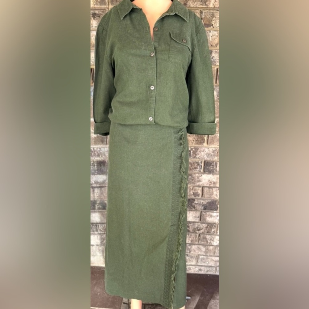 Norton McNaughton Linen Blend 2 Piece Skirt Set Women's 12 Olive Green - Picture 2 of 7